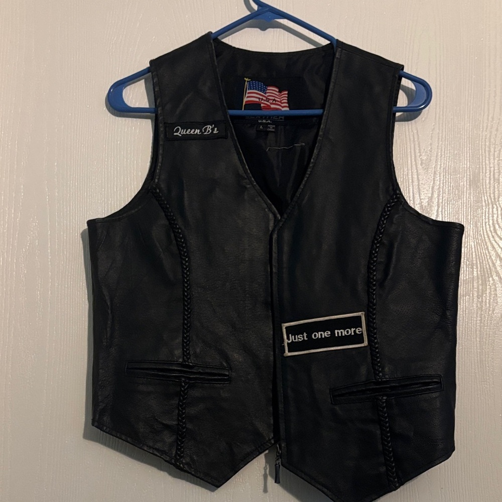 Black Leather Vest with Patches